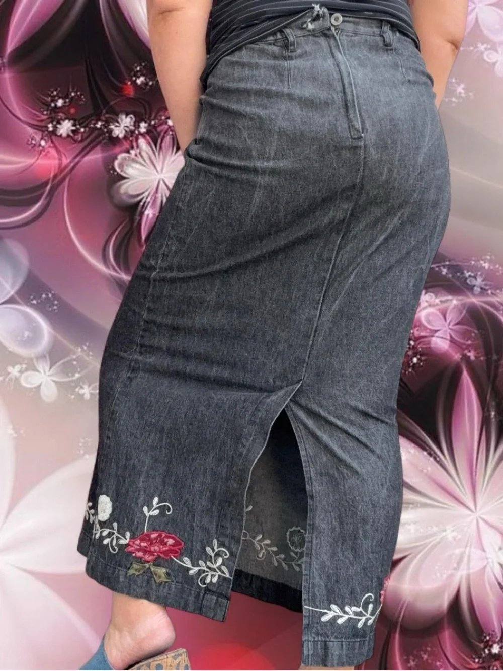 vtg 90s embroidered denim maxi skirt - denim & co, 100% cotton, sz xs